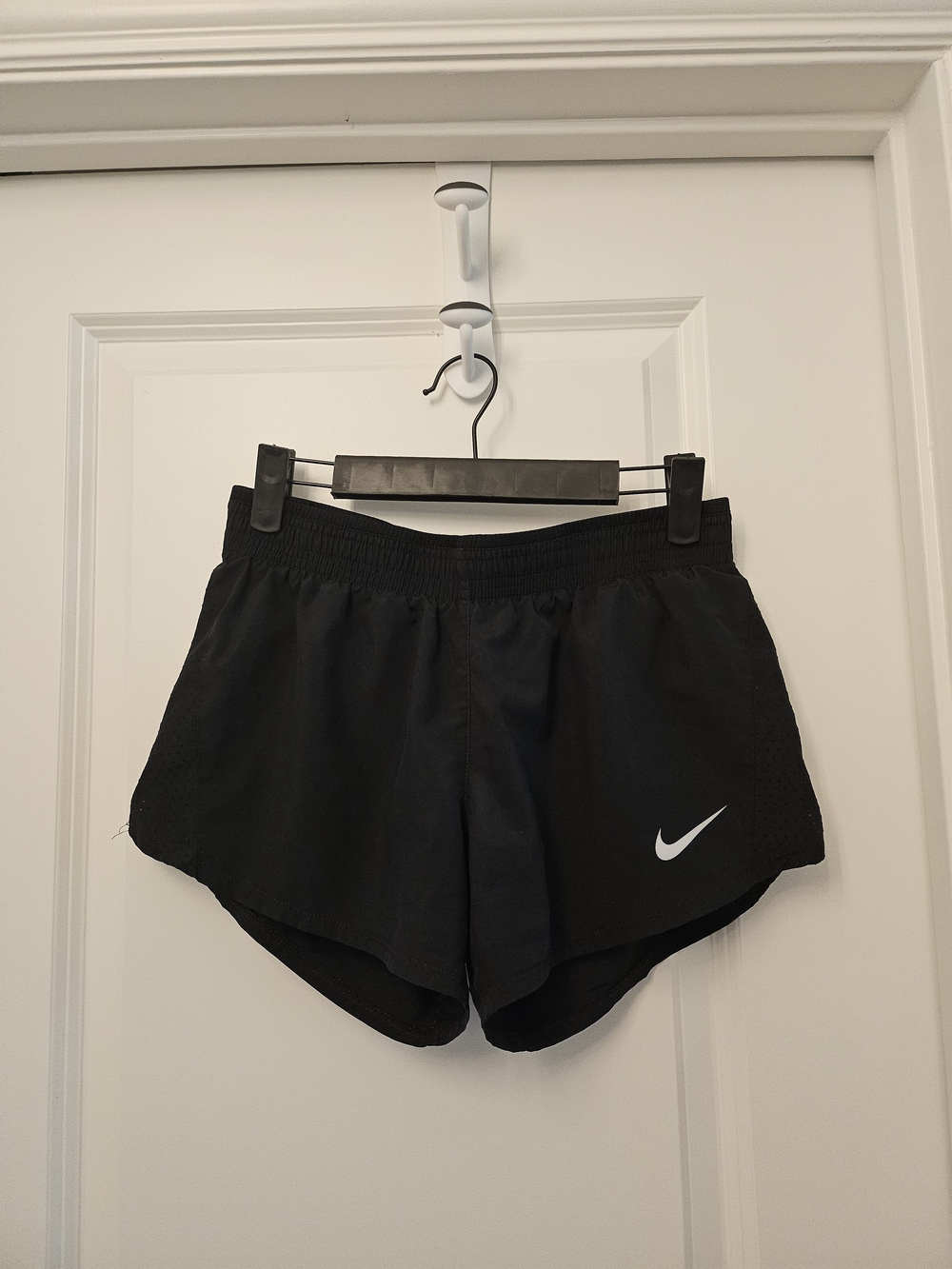 Nike Black Athletic Shorts with White Swoosh Logo S